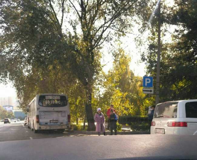 Интернет-пользователь указал, что автобус стоит около УИК около КРСУ.